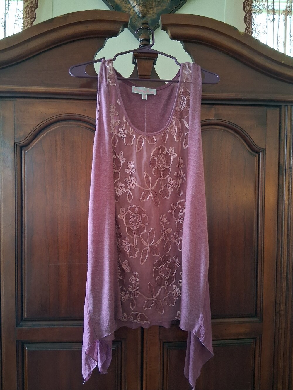 Pretty Angel Mauve Embroidered Swing Tank